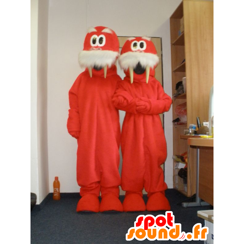 2 mascots punainen ja valkoinen mursu. 2 mursuja - MASFR032008 - maskotteja Seal