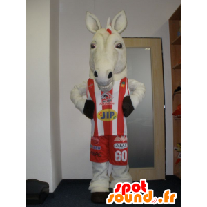 Mascot realistisch weißes Pferd in der Sportkleidung - MASFR032015 - Maskottchen-Pferd