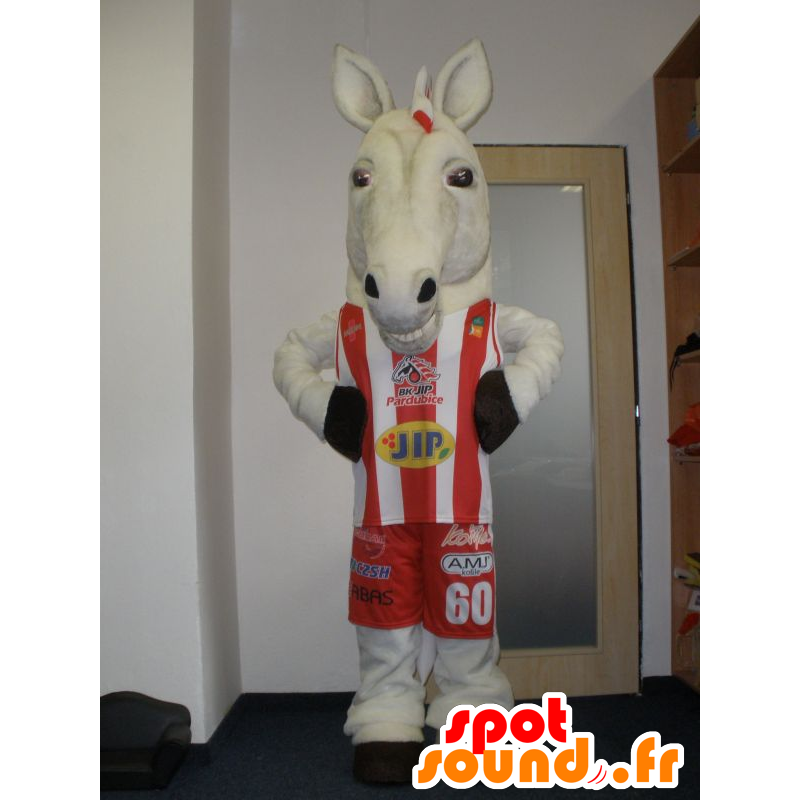 Mascot realistico cavallo bianco in abbigliamento sportivo - MASFR032015 - Cavallo mascotte