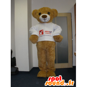 Mascot bear beige plush, very smiling - MASFR032017 - Bear mascot