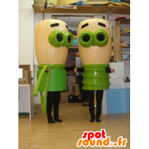 2 mascotes de lâmpadas bege e verdes. 2 lâmpadas - MASFR032020 - mascotes Bulb