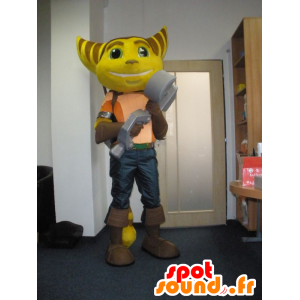 Ratchet mascote, jogo de vídeo gato amarelo e marrom - MASFR032024 - Celebridades Mascotes