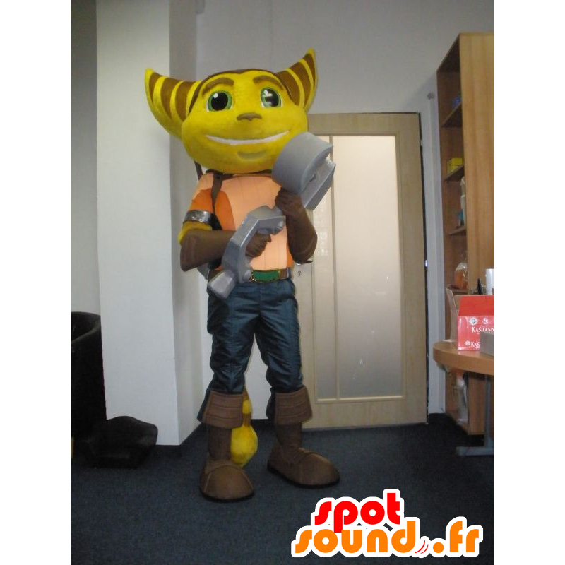 Ratchet mascote, jogo de vídeo gato amarelo e marrom - MASFR032024 - Celebridades Mascotes