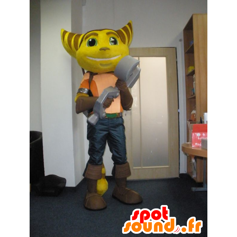 Ratchet mascotte, gele en bruine kat video game - MASFR032024 - Celebrities Mascottes