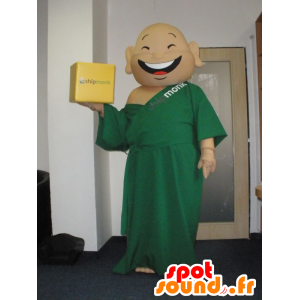 Monk mascot laughing, dressed in a green tunic - MASFR032026 - Human mascots