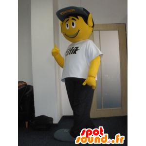 Mascote do boneco de neve amarelo, alegre, com uma tampa - MASFR032031 - Mascotes homem