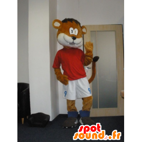 Orange og hvid tigermaskot i sportstøj - Spotsound maskot