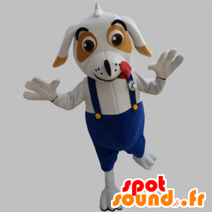 Blanco y marrón de perro mascota con un mono - MASFR032036 - Mascotas perro