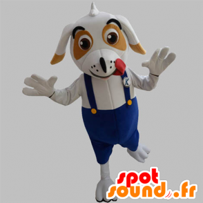 Weiße und braune Hund Maskottchen mit Overalls - MASFR032036 - Hund-Maskottchen