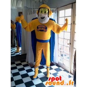 Super-herói mascote segurando amarelo e azul - MASFR032037 - super-herói mascote