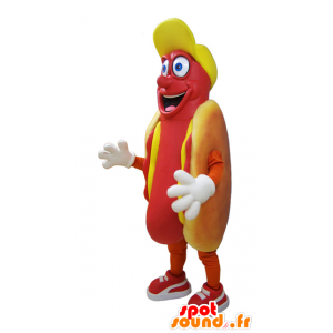 Hot dog giganten maskot, grådig og smilende - MASFR032039 - Fast Food Maskoter