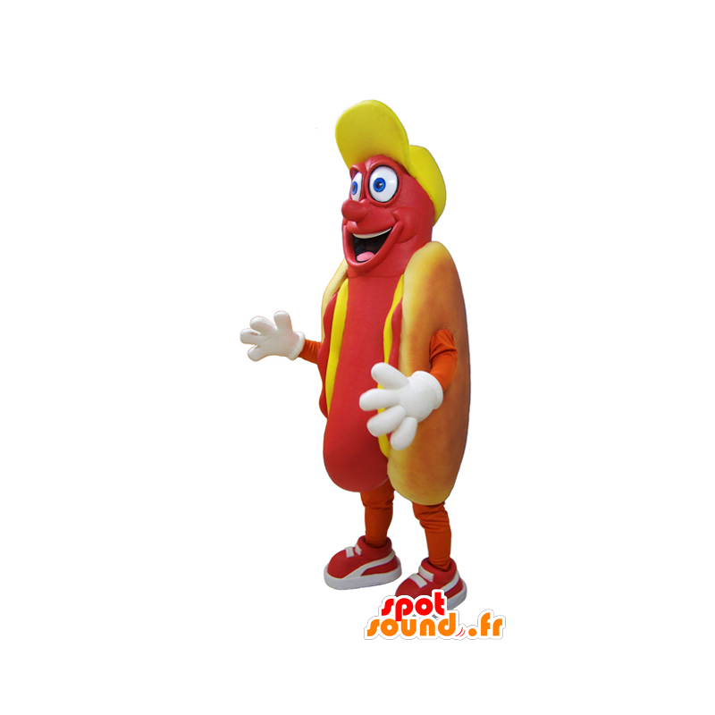 Mascotte de hot-dog géant, gourmand et souriant - MASFR032039 - Mascottes Fast-Food