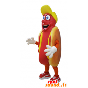 Giant hot dog mascot, greedy and smiling - MASFR032039 - Fast food mascots