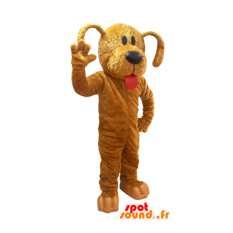 Mascotte de chien marron géant, avec une grande langue - MASFR032040 - Mascottes de chien