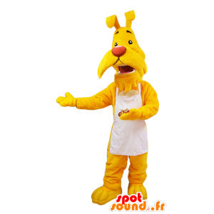 Mascot Moustache, yellow dog dressed in a white apron - MASFR032045 - Dog mascots