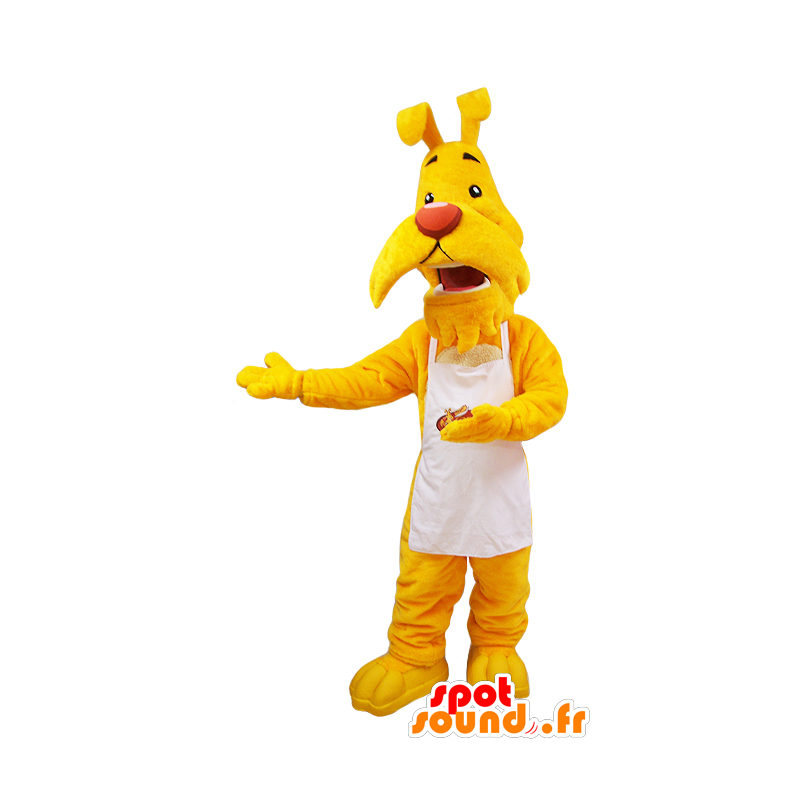 Mascot Moustache, yellow dog dressed in a white apron - MASFR032045 - Dog mascots