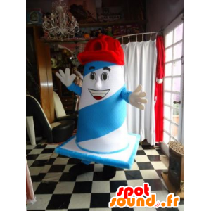 Mascote perno gigante, azul e branco, com um tampão - MASFR032049 - objetos mascotes