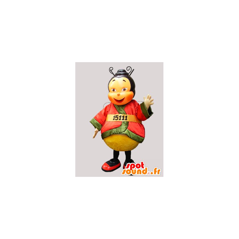 Mascotte d'abeille asiatique habillée d'une tenue colorée - MASFR032050 - Mascottes Abeille