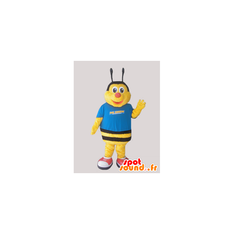 Mascot geel en zwart bij, gekleed in het blauw - MASFR032051 - Bee Mascot