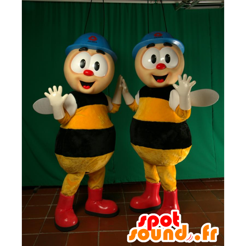 2 mascotte api, che lavorano con le cuffie - MASFR032052 - Ape mascotte