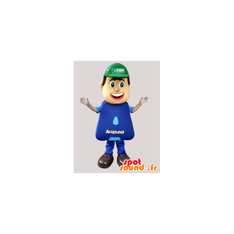 Mascotte d'ouvrier, de plombier, habillé en bleu - MASFR032053 - Mascottes Homme