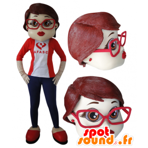 Mascotte de femme élégante avec des lunettes - MASFR032056 - Mascottes Femme