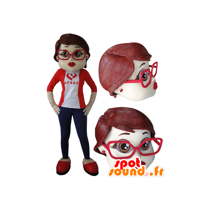 Mascotte de femme élégante avec des lunettes - MASFR032056 - Mascottes Femme