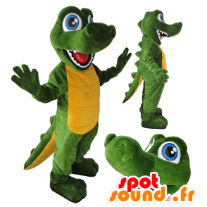 Mascotte verde e giallo coccodrillo, occhi azzurri - MASFR032059 - Mascotte coccodrillo