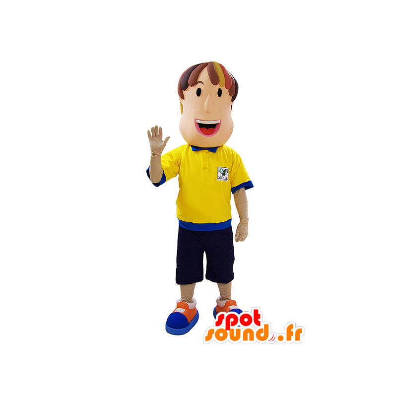 Homem mascote, árbitro com um equipamento amarelo e azul - MASFR032063 - Mascotes homem