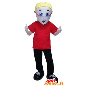 Muž maskot oblečený v červené a černé barvě s brýlemi - MASFR032064 - Man Maskoti