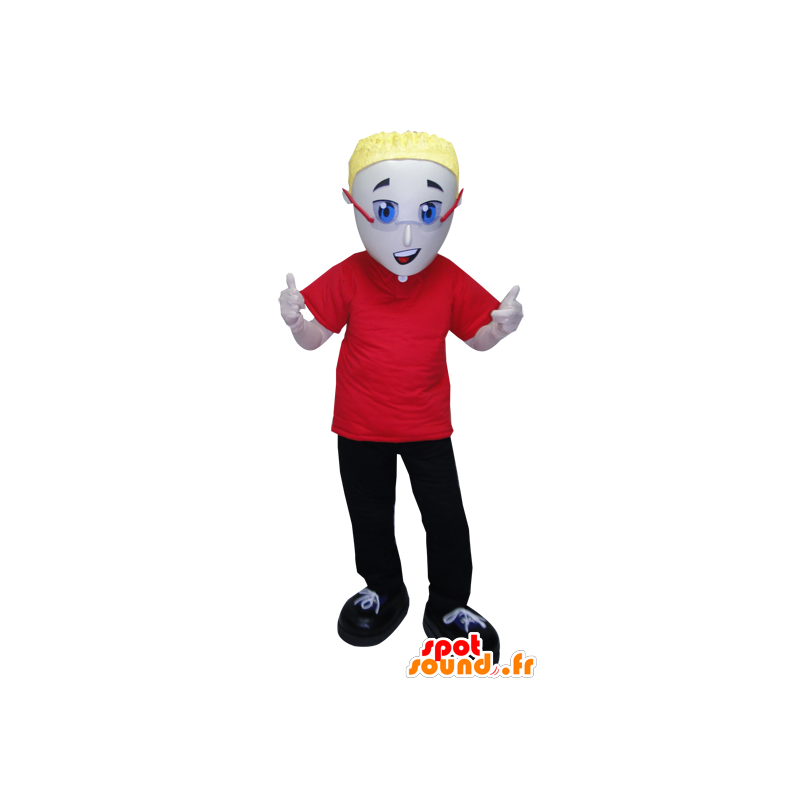 Mascotte mens gekleed in rood en zwart met een bril - MASFR032064 - man Mascottes