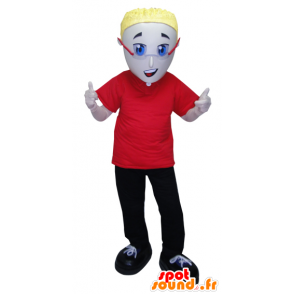 Mascotte mens gekleed in rood en zwart met een bril - MASFR032064 - man Mascottes