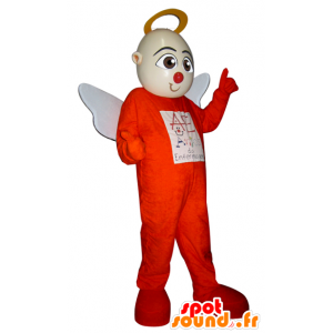 Angel Mascot oransje antrekk med hvite vinger - MASFR032067 - menneskelige Maskoter