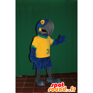 Blauwe en gele papegaai mascotte met een Braziliaanse jersey - MASFR032068 - mascottes papegaaien