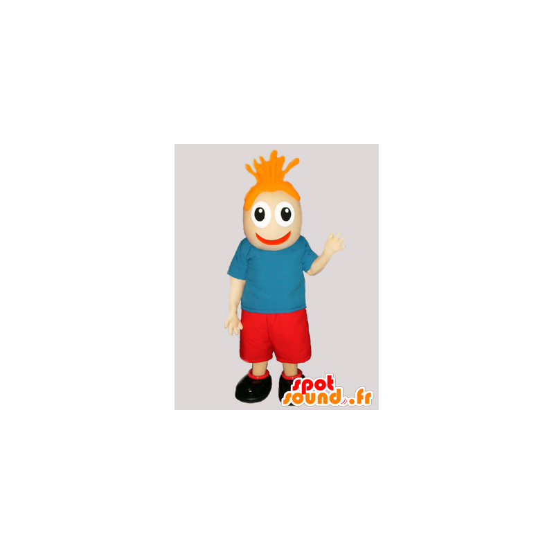 Mascotte de bonhomme avec une tenue rouge et bleue - MASFR032070 - Mascottes Homme