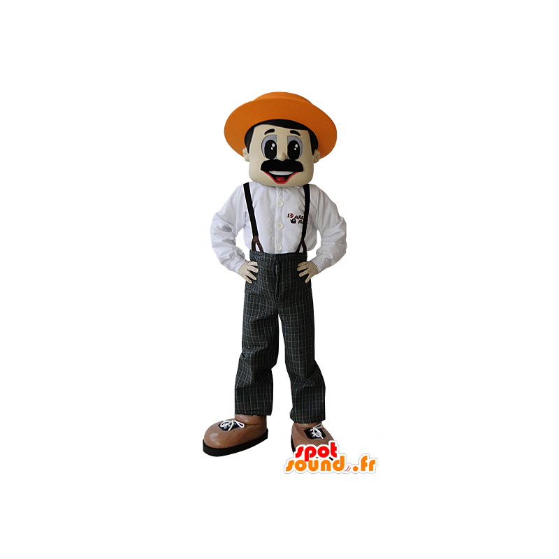 Mascotte de fermier moustachu avec un chapeau - MASFR032075 - Mascottes Humaines