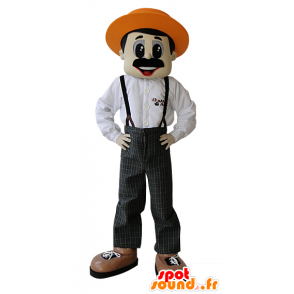 Agricultor bigode mascote com um chapéu - MASFR032075 - Mascotes humanos