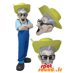 Mascotte de fermier moustachu avec un chapeau de paille - MASFR032076 - Mascottes Humaines