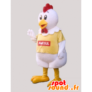 Gallina mascotte, gallo gigante, bianco, giallo e rosso - MASFR032083 - Mascotte di galline pollo gallo