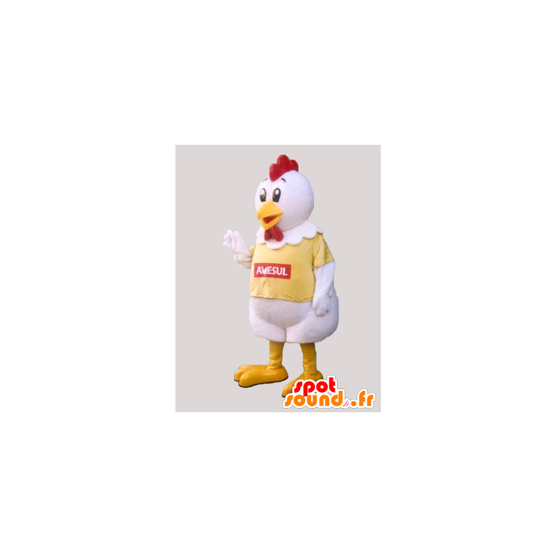 Kana maskotti, jättiläinen kukko, valkoinen, keltainen ja punainen - MASFR032083 - Mascotte de Poules - Coqs - Poulets