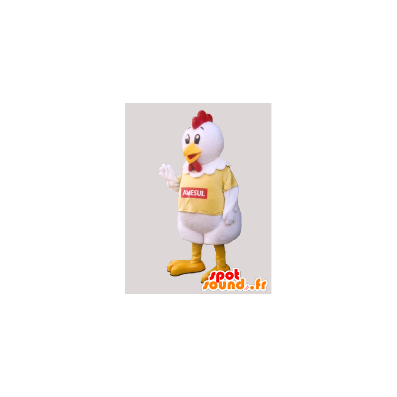 Kip mascotte, gigantische lul, wit, geel en rood - MASFR032083 - Mascot Hens - Hanen - Kippen