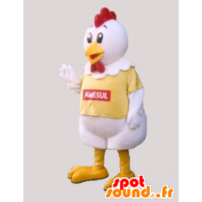 Høne maskot, gigantiske kuk, hvitt, gult og rødt - MASFR032083 - Mascot Høner - Roosters - Chickens
