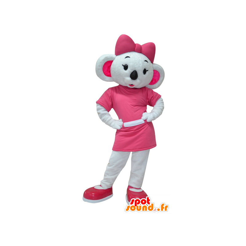 Maskot vit och rosa koala, mycket feminin - Spotsound maskot