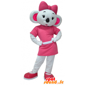 Koala mascotte bianco e rosa, molto femminile - MASFR032085 - Mascotte Koala