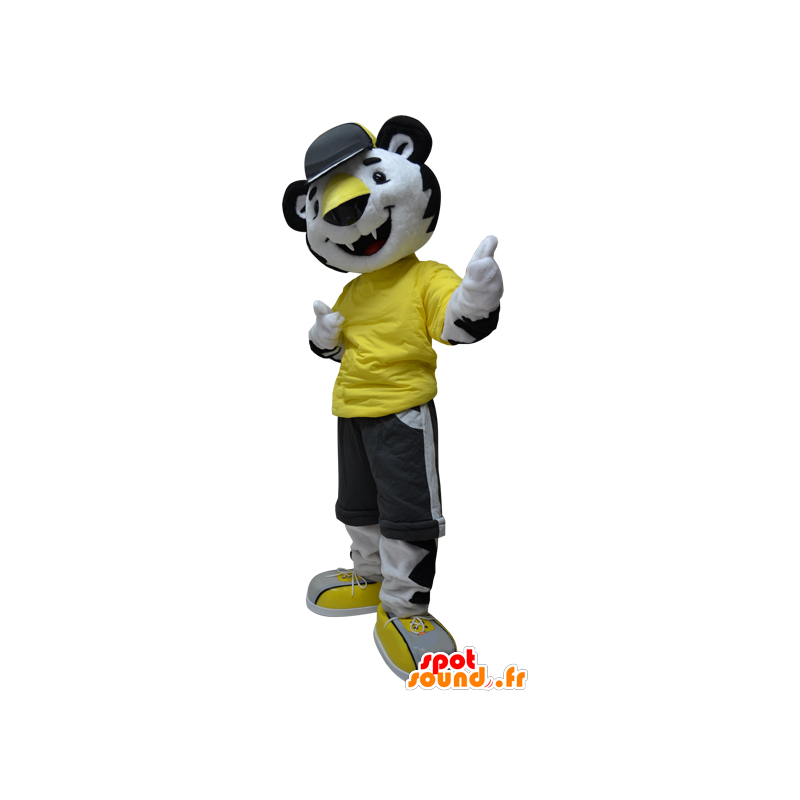 Mascotte de tigre, de guépard noir et blanc - MASFR032086 - Mascottes Tigre