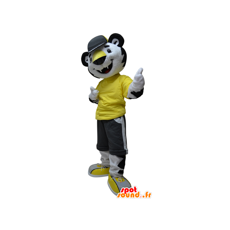 Tiger maskot, sort og hvid gepard - Spotsound maskot kostume
