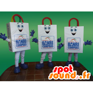 3 mascots of paper bags, white and smiling - MASFR032087 - Mascots of objects