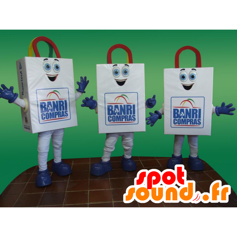 3 mascotas de bolsas de papel, blanco y sonriente - MASFR032087 - Mascotas de objetos