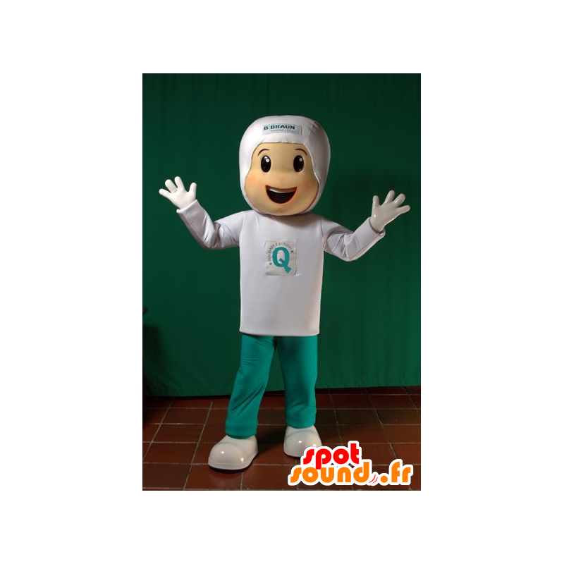 Mascote menino vestido de branco e verde. mascote futurista - MASFR032093 - Mascotes Boys and Girls