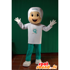 Boy mascot dressed in white and green. futuristic mascot - MASFR032093 - Mascots boys and girls